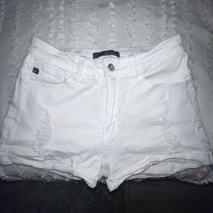 White ripped stretchy jean shorts